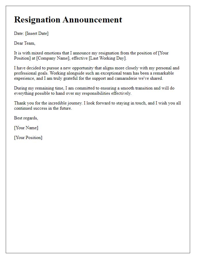 Letter template of management resignation announcement.