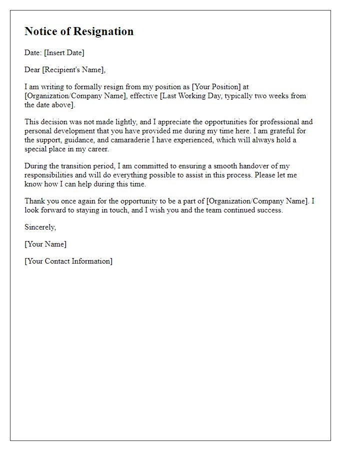 Letter template of notice of resignation from leadership position.