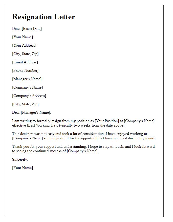 Letter template of resignation from management role.