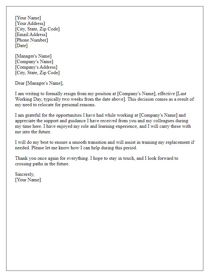 Letter template of resignation because of moving for personal reasons