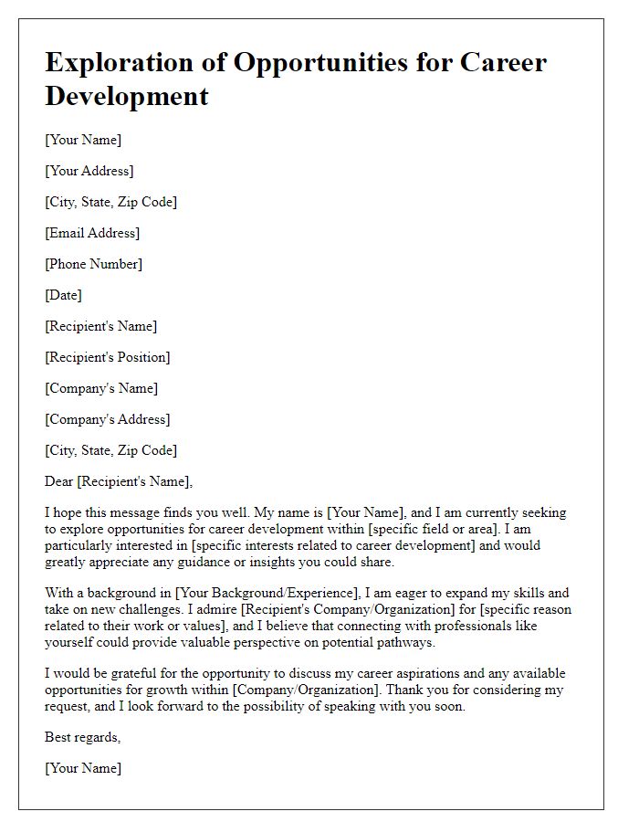 Letter template of exploration for opportunities in career development