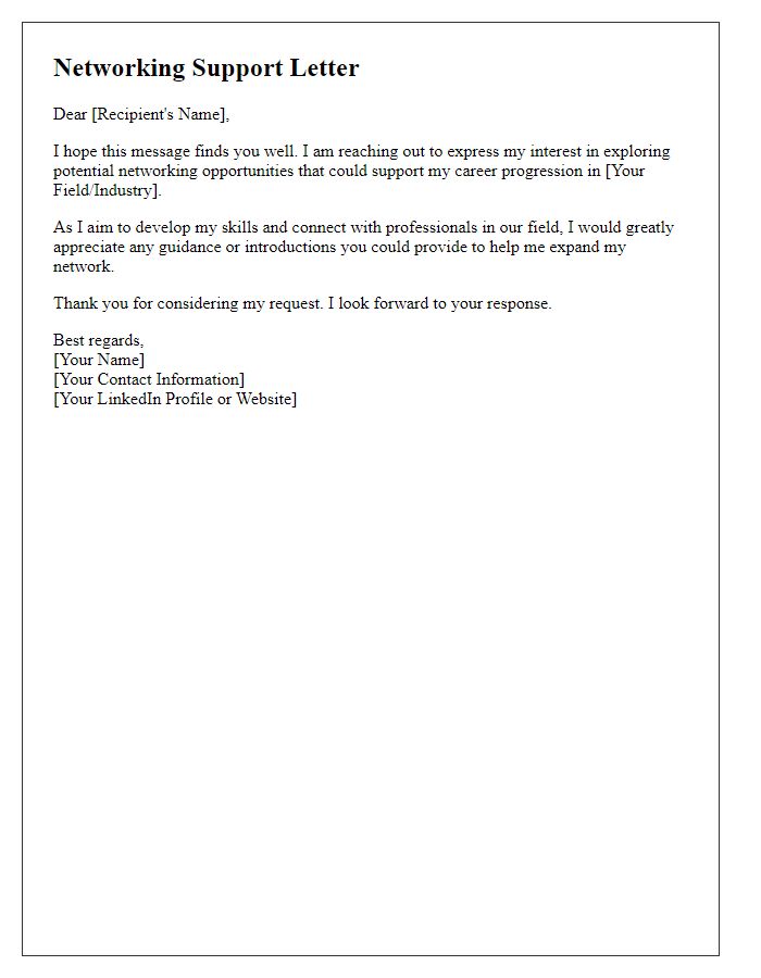 Letter template of initiative for networking support in career progression