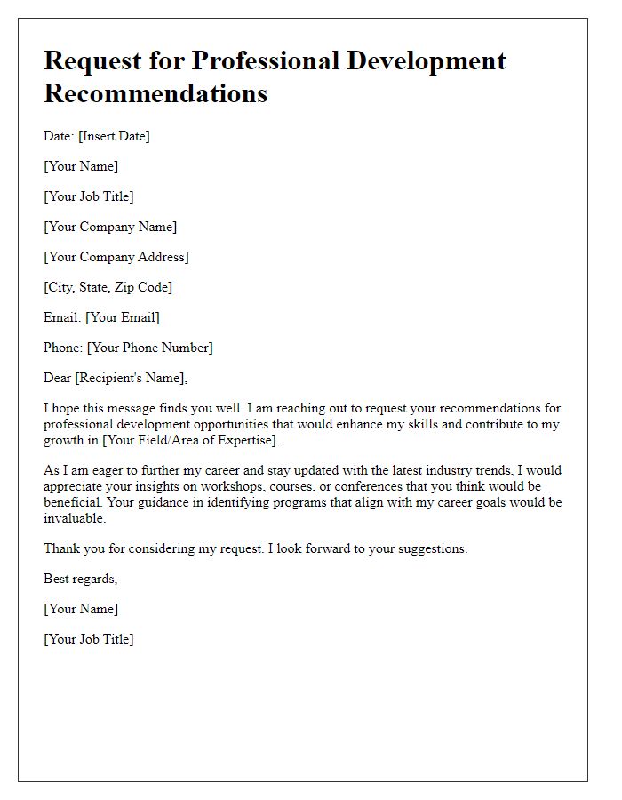 Letter template of request for professional development recommendations