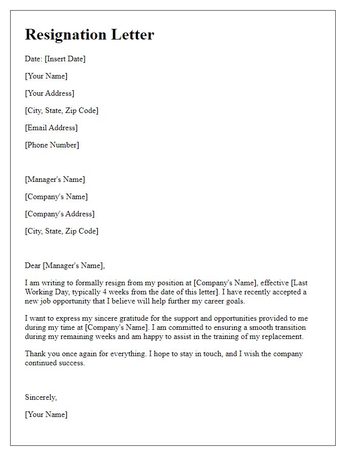 Letter template of resignation with extended notice due to new job opportunity