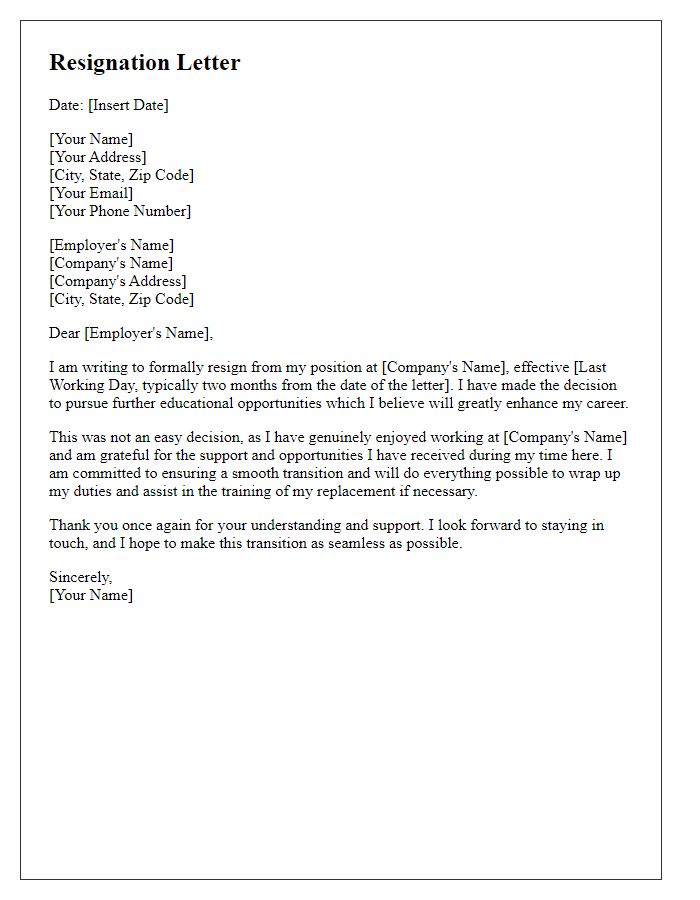 Letter template of resignation with extended notice for educational pursuits