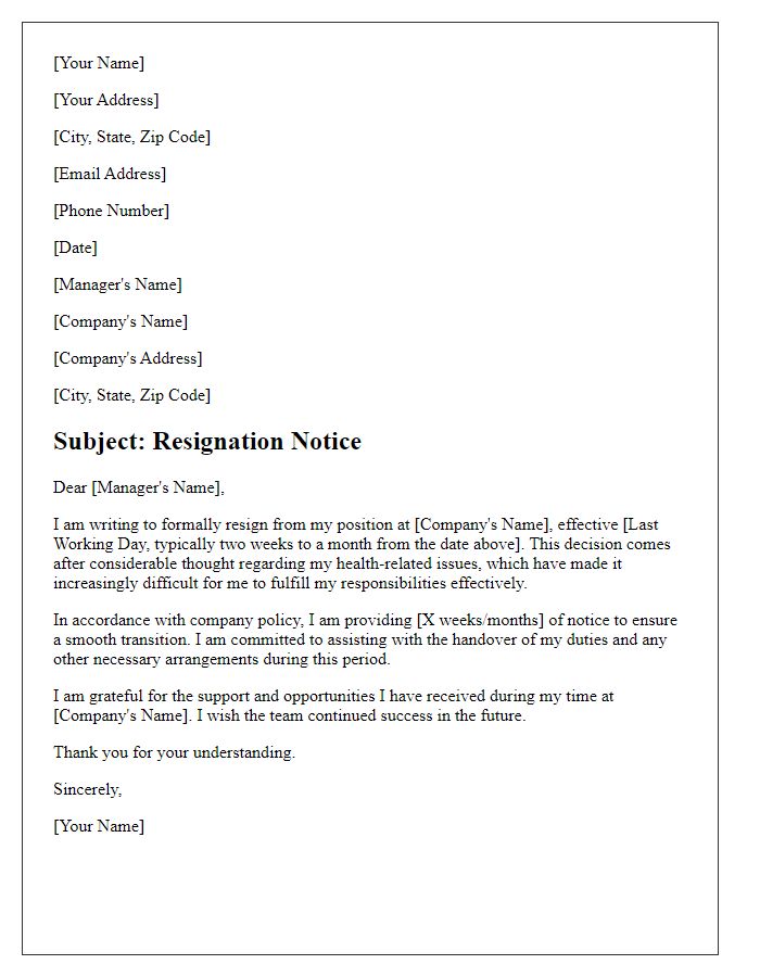 Letter template of resignation with extended notice for health-related issues