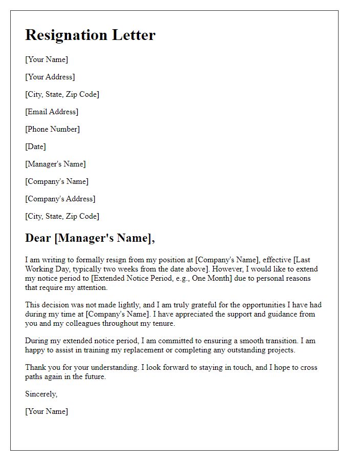 Letter template of resignation with extended notice for personal reasons