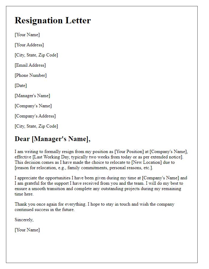 Letter template of resignation with extended notice for relocation