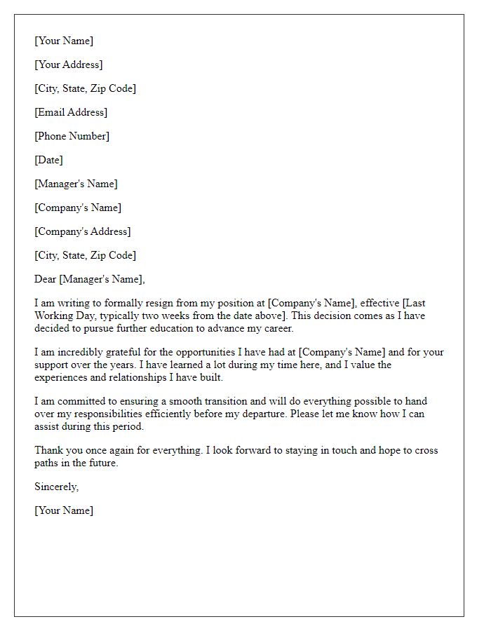 Letter template of resignation for continuing education.