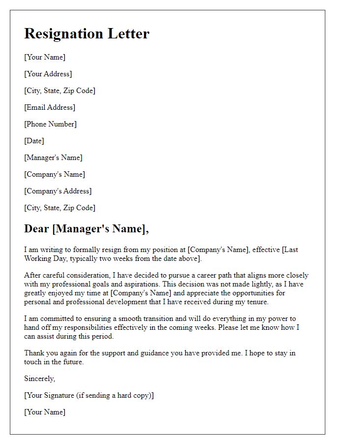 Letter template of resignation for a better career path