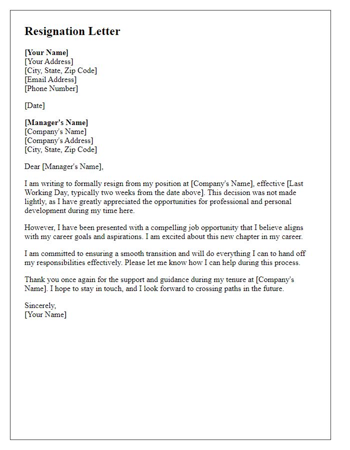 Letter template of resignation for a compelling job opportunity