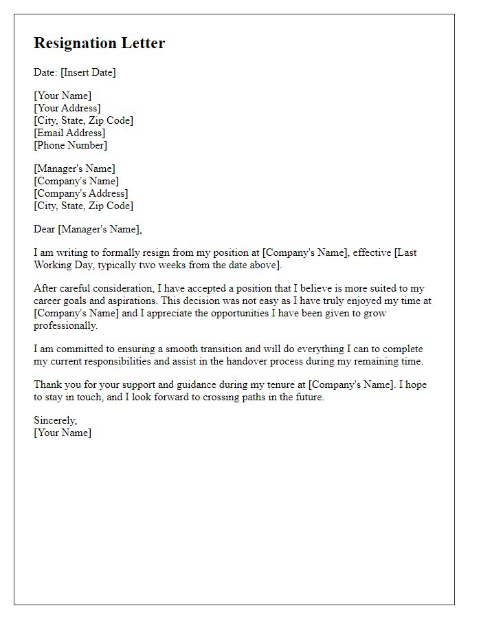 Letter template of resignation for a more suitable position