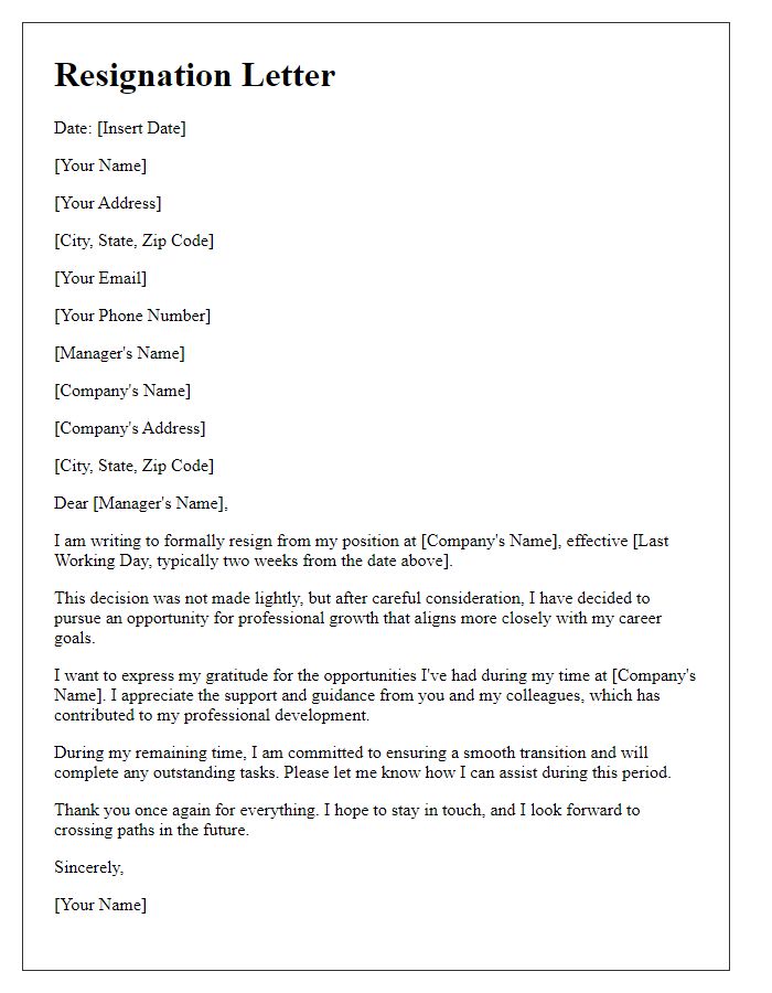 Letter template of resignation for professional growth