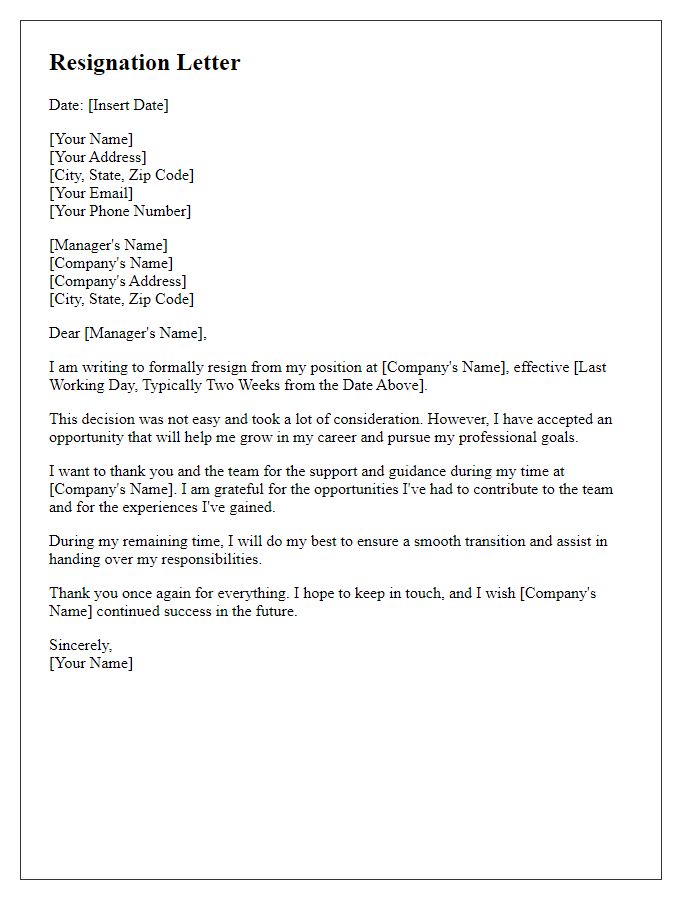 Letter template of resignation for pursuing a new opportunity