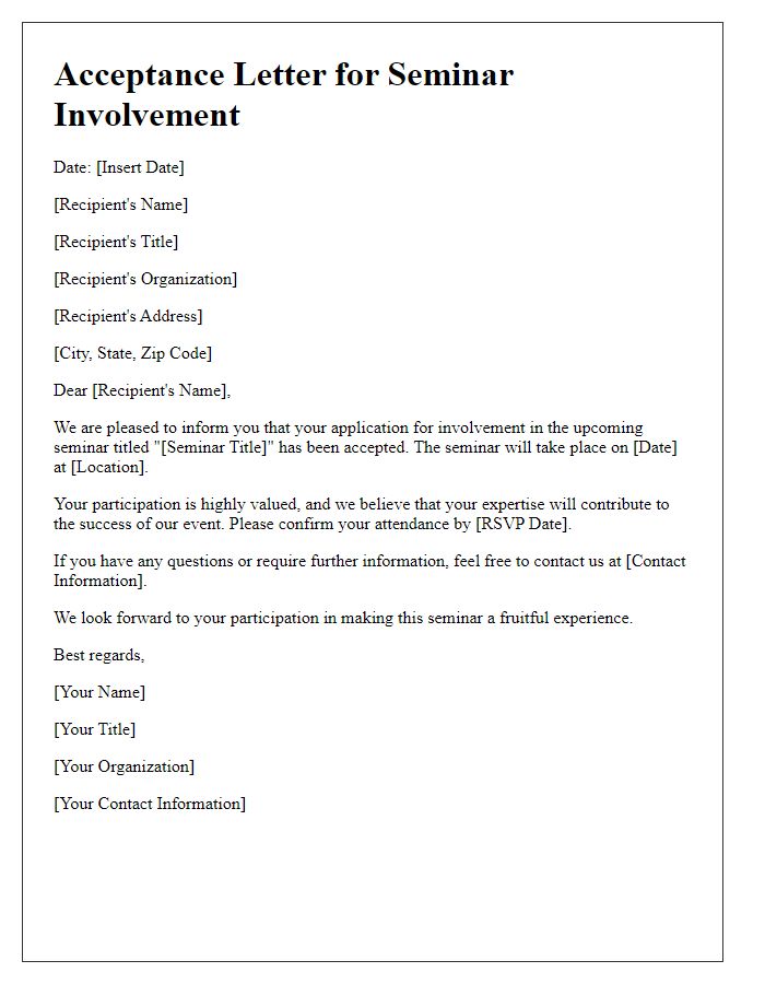 Letter template of acceptance for seminar involvement