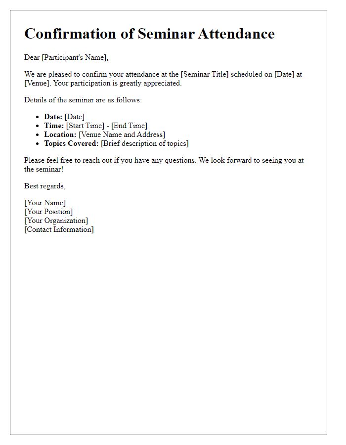 Letter template of confirmation for seminar attendance