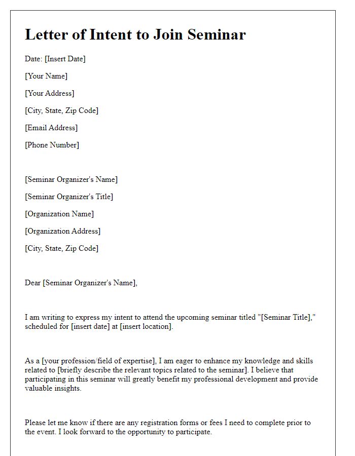 Letter template of intent to join seminar