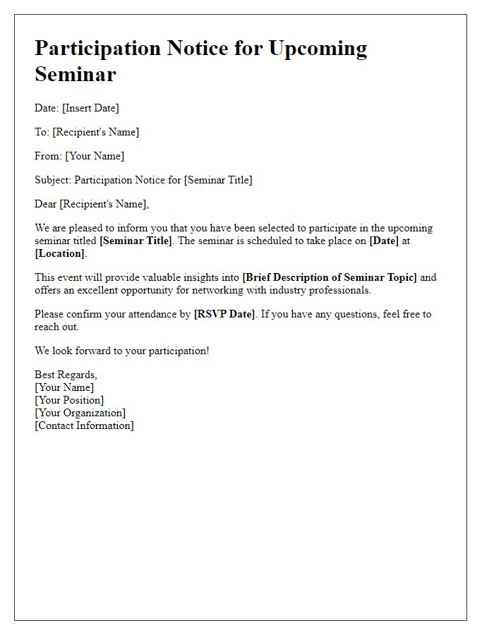 Letter template of participation notice for upcoming seminar