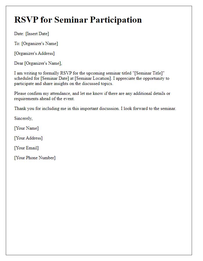 Letter template of RSVP for seminar participation