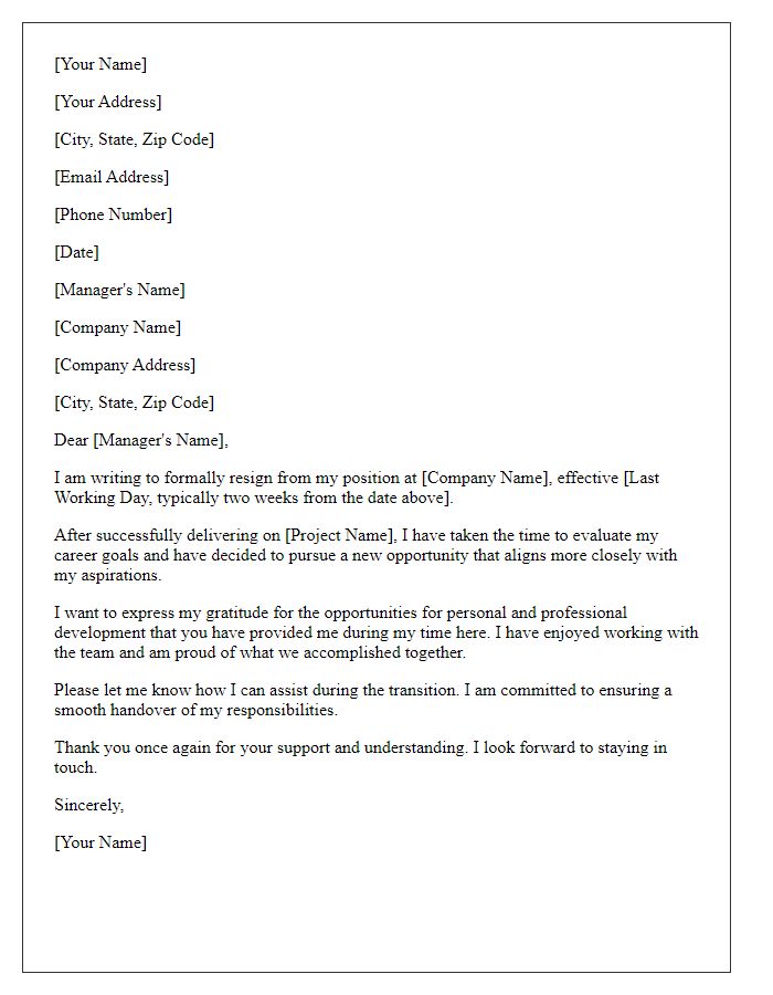 Letter template of resignation after delivering on a crucial project.