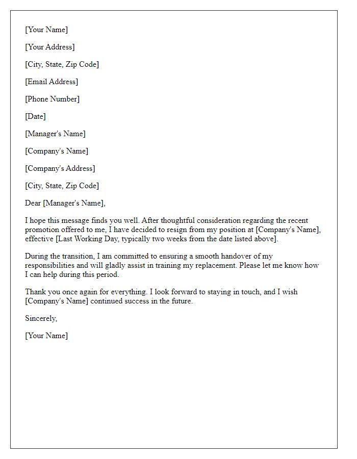 Letter template of resignation after thoughtful consideration of a promotion