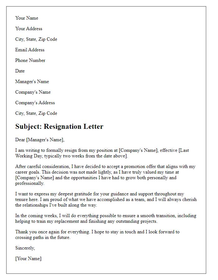 Letter template of resignation triggered by a promotion offer