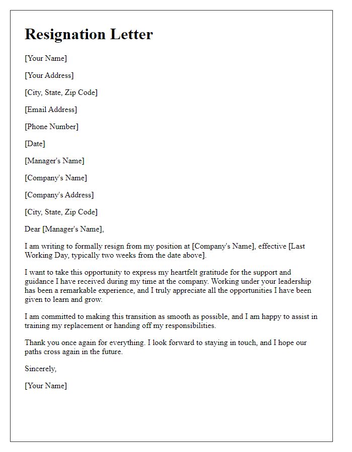 Letter template of resignation expressing gratitude