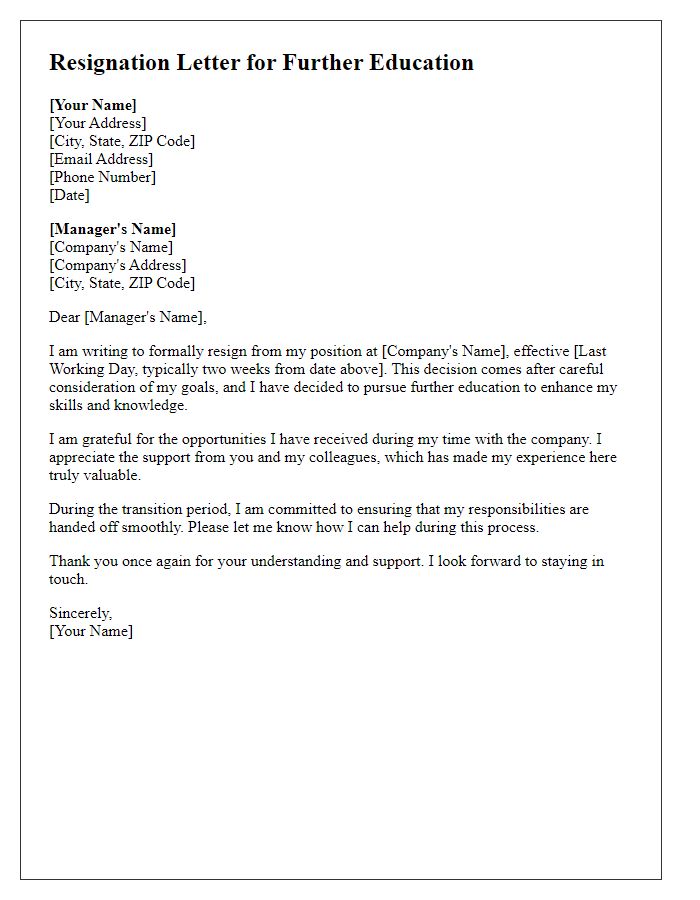 Letter template of resignation for further education