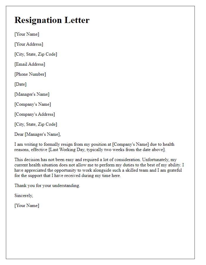 Letter template of resignation for health reasons