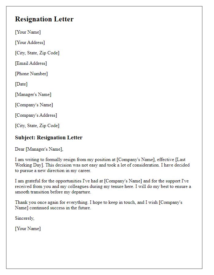 Letter template of resignation stating career change