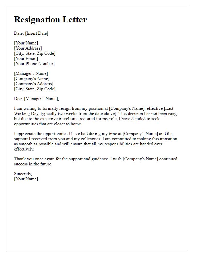 Letter template of resignation for excessive travel time