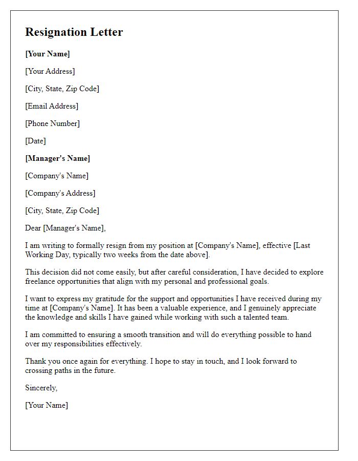 Letter template of resignation to explore freelance ventures