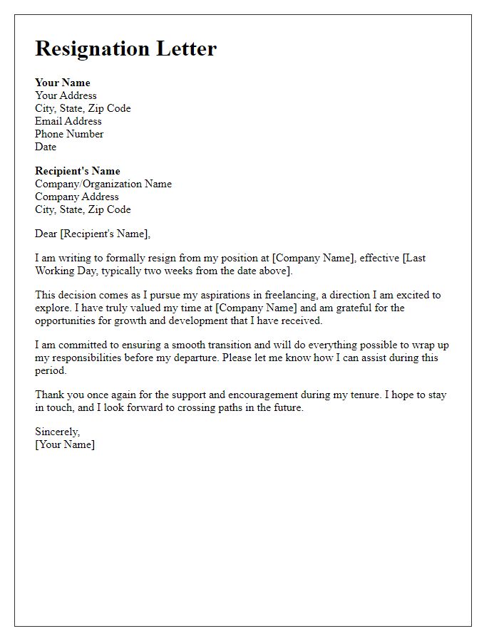 Letter template of resignation for freelancing aspirations