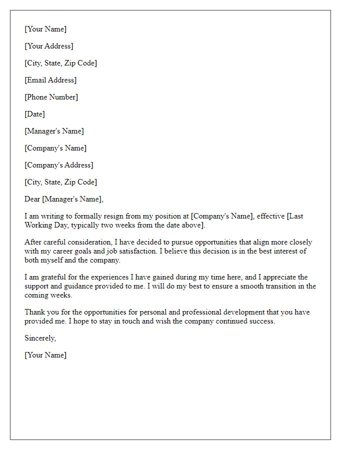 Letter template of resignation due to lack of job satisfaction