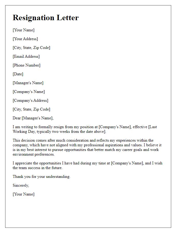 Letter template of resignation in light of unfavorable job experiences