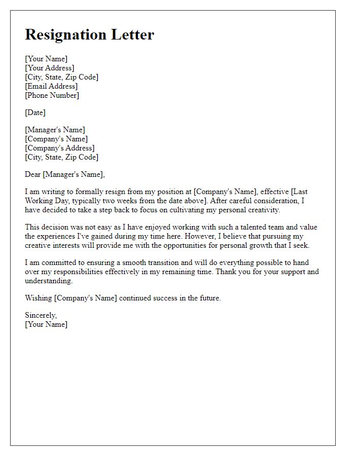 Letter template of resignation to cultivate personal creativity