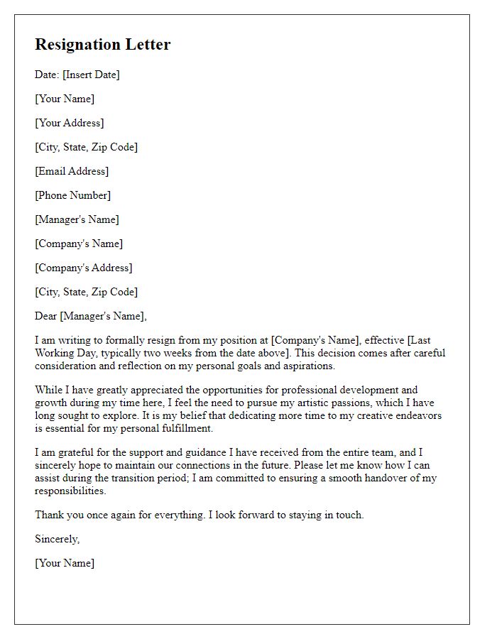 Letter template of resignation to explore artistic passions