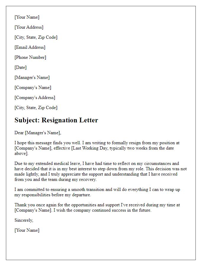 Letter template of resignation after an extended medical leave.