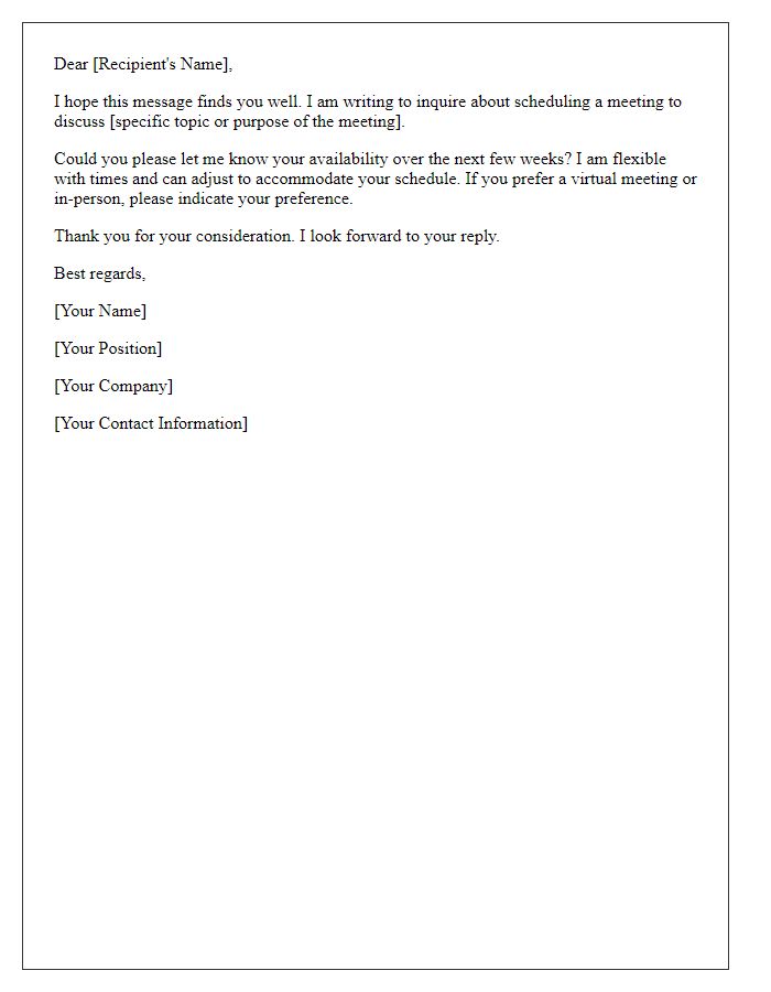 Letter template of inquiry about scheduling a meeting