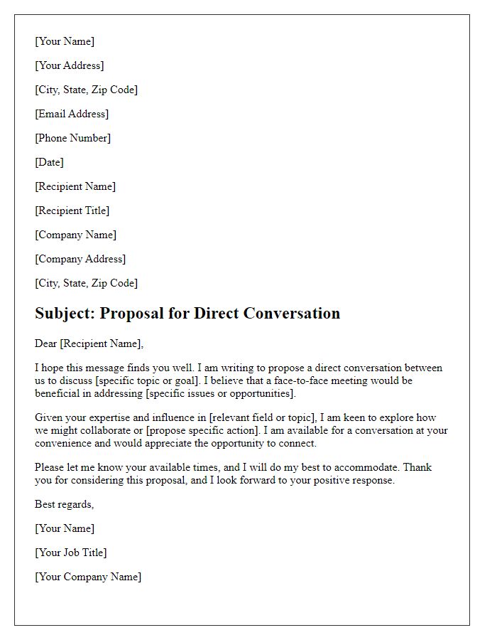 Letter template of proposal for a direct conversation