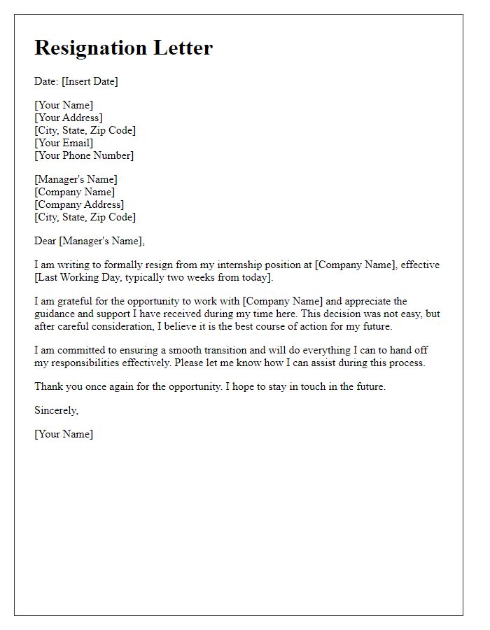 Letter template of resignation from paid internship