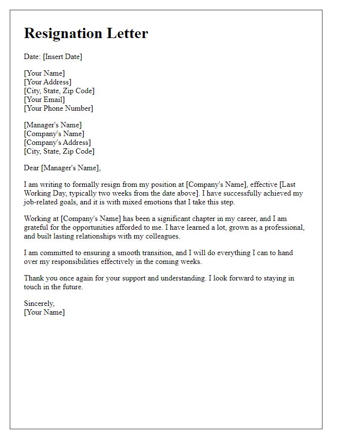 Letter template of resignation after success in job-related goals