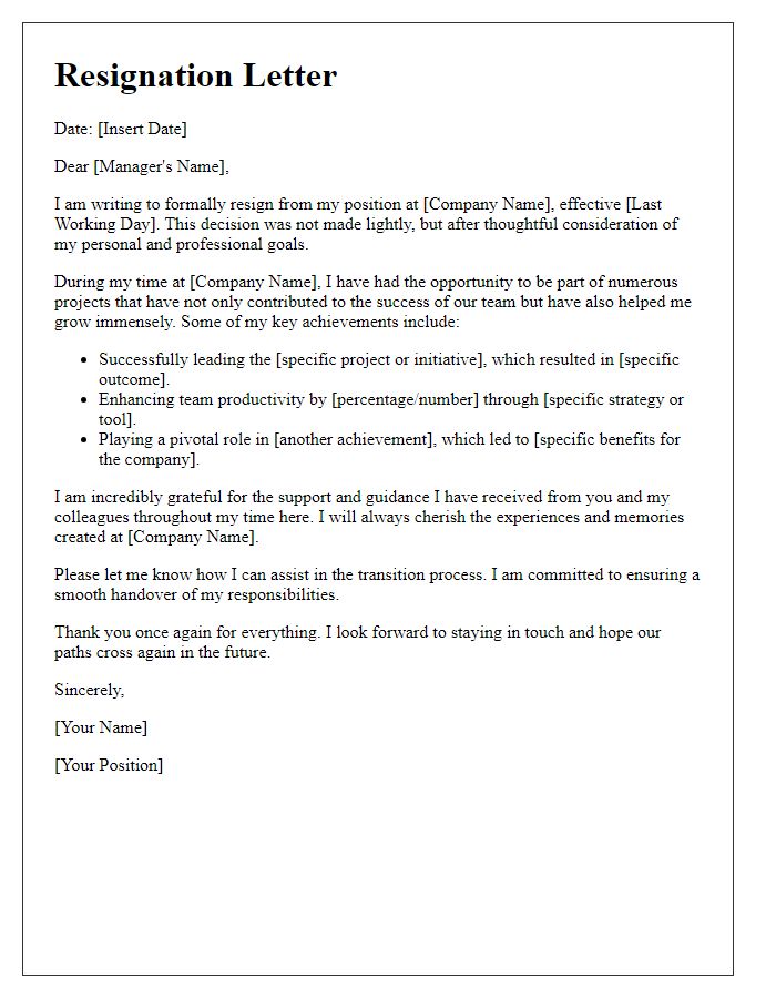 Letter template of resignation post-career achievements