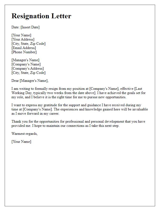 Letter template of resignation upon accomplishing set goals