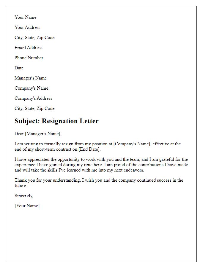 Letter template of resignation after short-term contract ends