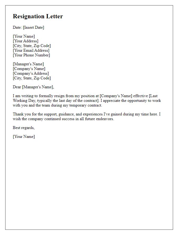 Letter template of resignation after temporary contract expires