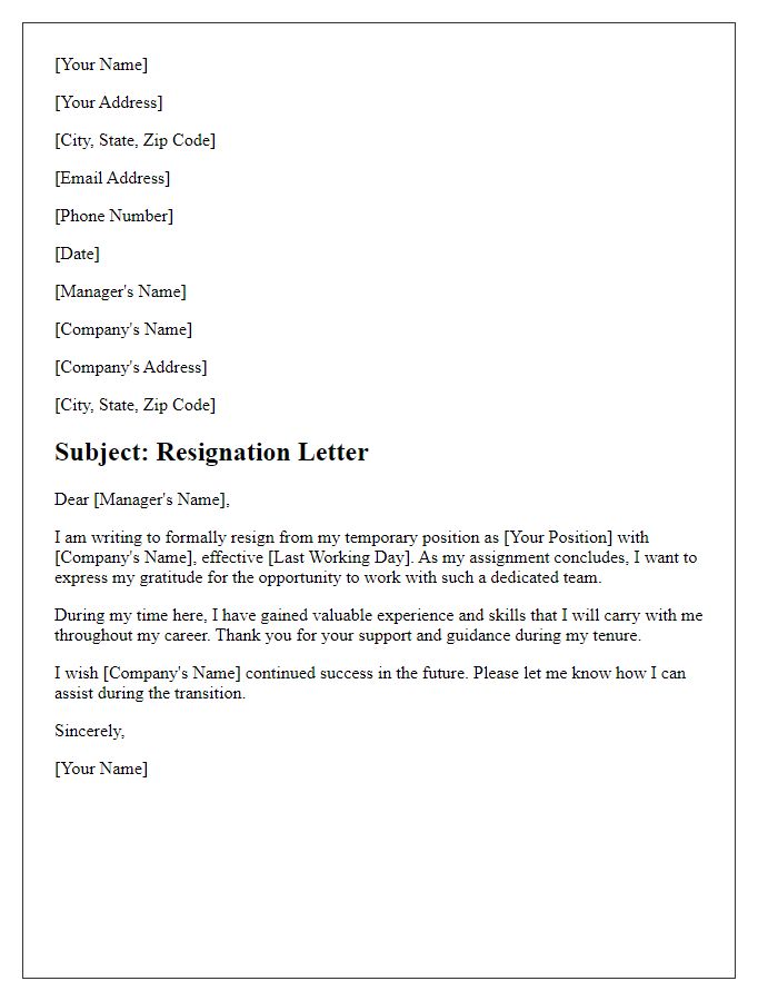 Letter template of resignation once temporary position is finished