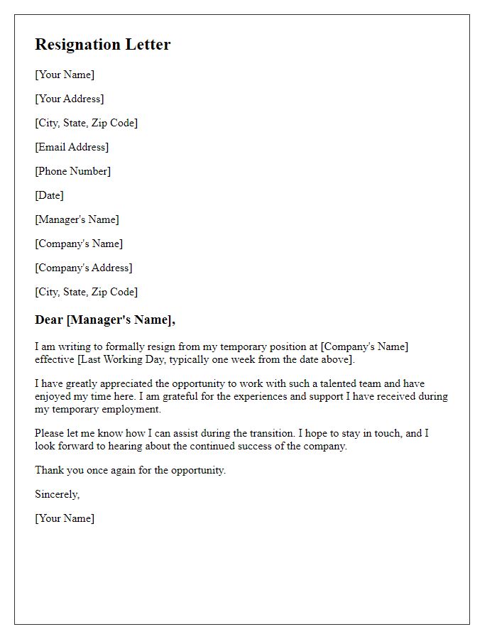 Letter template of resignation post-temporary work period