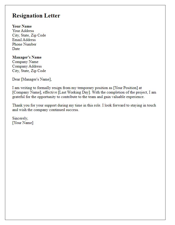 Letter template of resignation when temporary role is completed