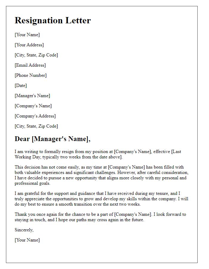 Letter template of resignation from a challenging career